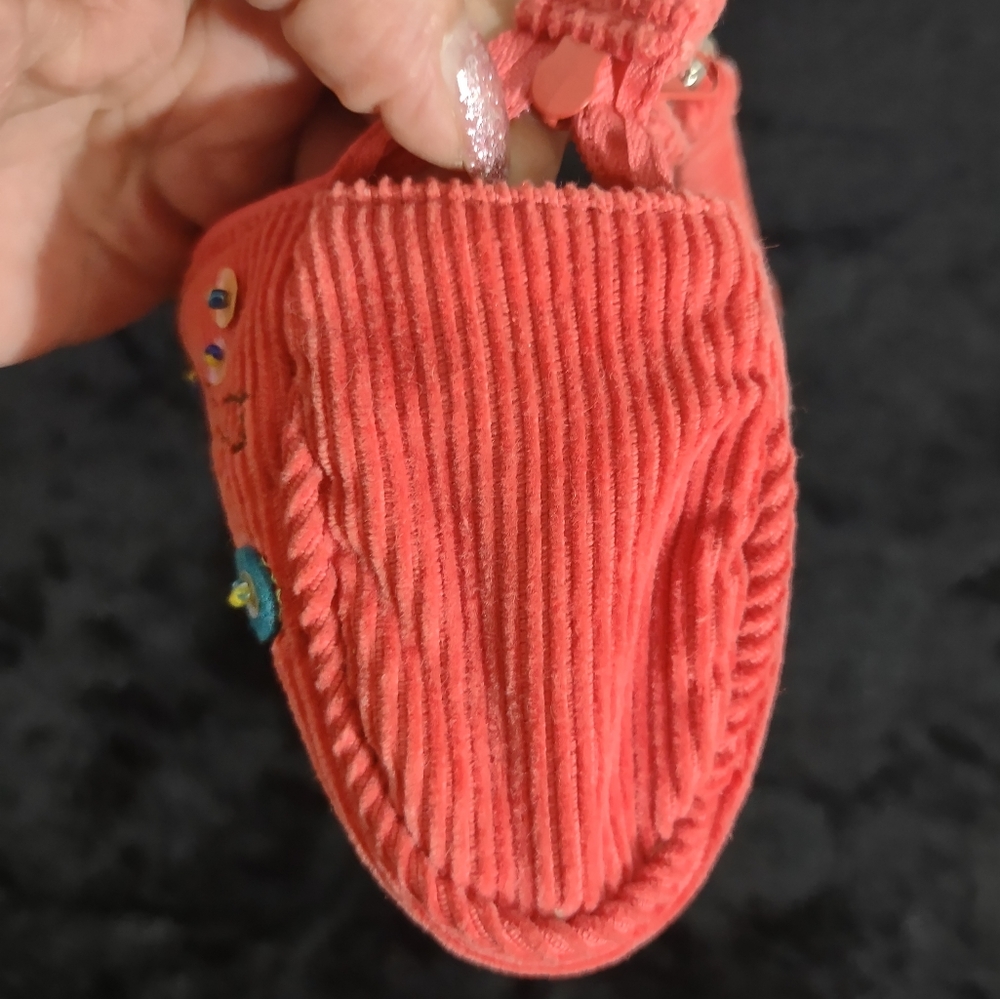 HANDMADE Little Girl's Embroidered & Beaded Coral Corduroy Purse - Picture 5 of 12